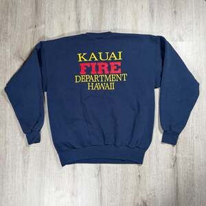 Mens Vintage Hanes Kauai Fire Department Hawaii Navy Crewneck Sweatshirt Large